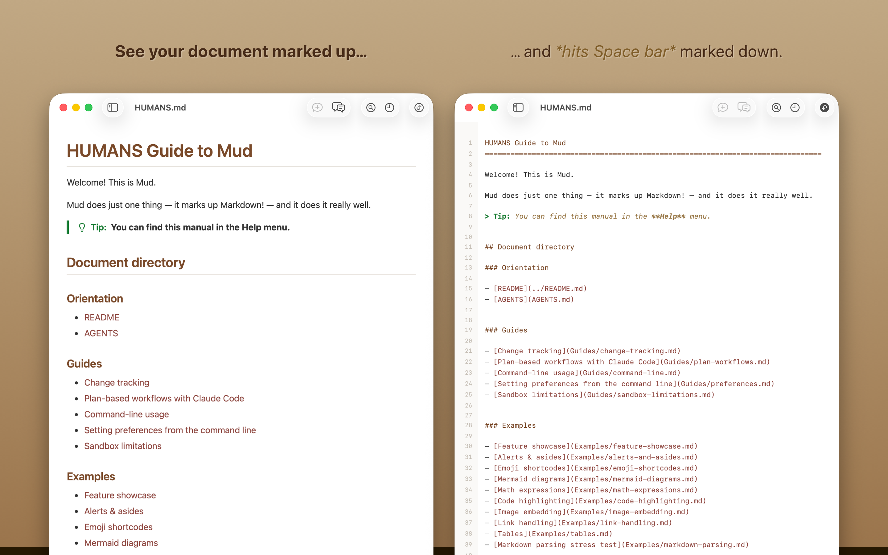 Screenshot: See your document marked up… and (hits Space bar) marked down.